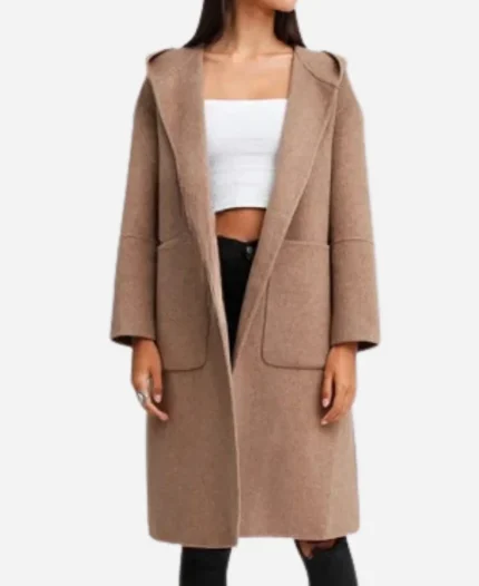 Emma Mackey Ella McCay Brown Wool Hooded Coat