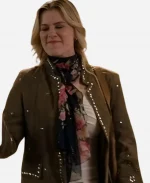 Erica Film To Barcelona Forever 2025 Alison Sweeney Brown Studded Suede Leather Blazer