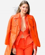 Gigi Hadid NYC Leather Orange Trench Coat
