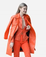 Gigi Hadid NYC Orange Leather Coat