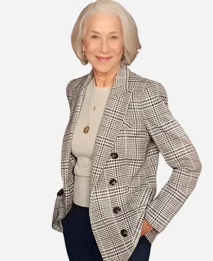 Helen Mirren Movie The Thursday Murder Club 2025 Elizabeth Grey Plaid Double Breasted Blazer 