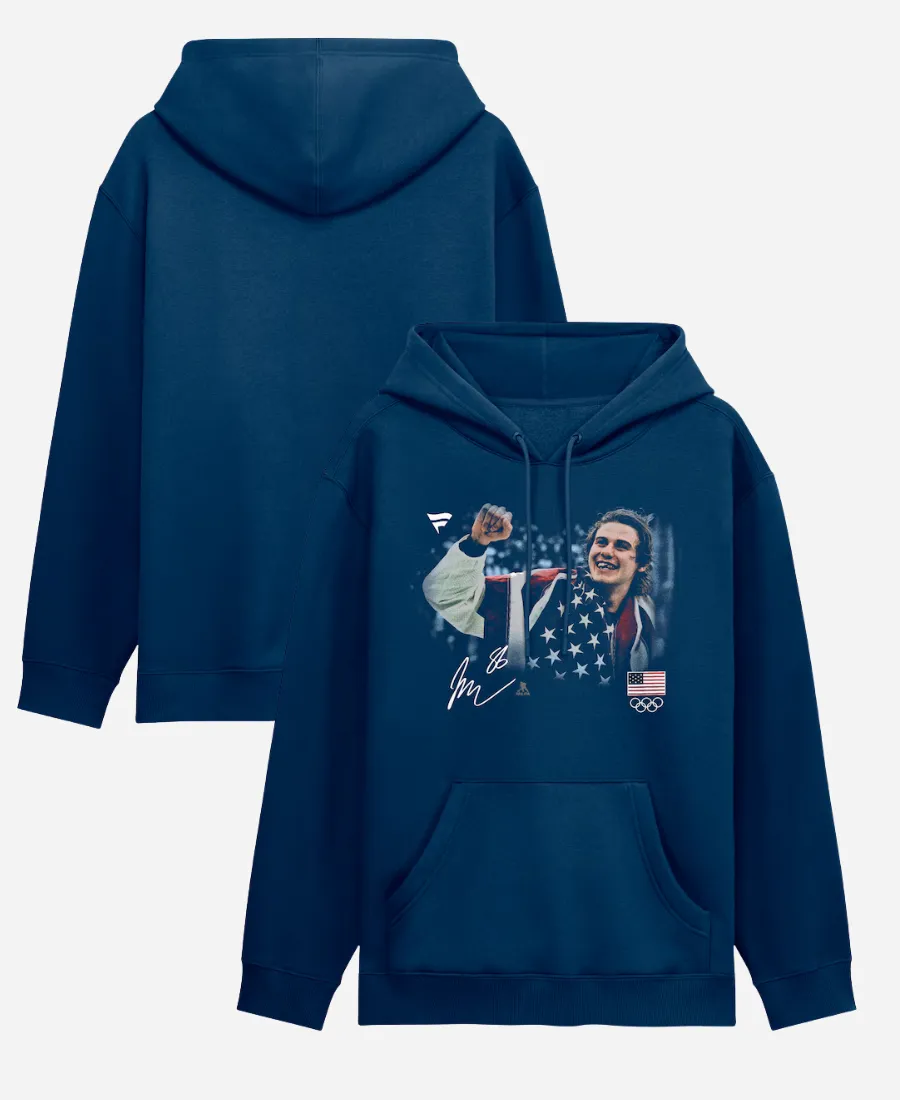 Jack Hughes USA Hockey Medal Moment Flag Hoodie Jack Hughes USA Hockey Medal Moment Flag Hoodie