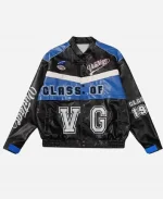 K-Pops 2026 Movie Vintage Racing Leather Jacket - Black & Blue