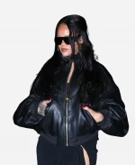 LA Date Night Rihanna Black Leather Jacket