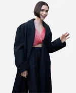 Lily Collins New York Fashion Week 2026 Black Wool Trench Coat