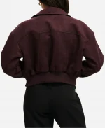 Liv Lindell Its Not Like That 2026 Casey Soto Burgundy Suede Leather Bomber Jacket