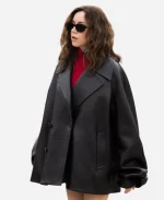 Loewe Show Aubrey Plaza Oversized Black Leather Jacket
