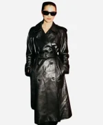 London Fashion Week 2026 Marisa Abela Black Leather Belted Trench Coat