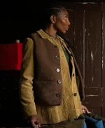 Lori Butler The Christophers Michaela Coel Mustard Corduroy Jacket With Brown Wool Vest