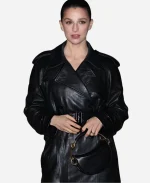 Marisa Abela 2026 Black Leather Belted Trench Coat