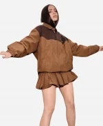 Miu Miu Fall 2026 Red Carpet Fashion Sofia Carson Brown Zip-Up Jacket