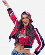 Monday Night RAW 2026 Nikki Bella Cropped Leather Jacket - Red