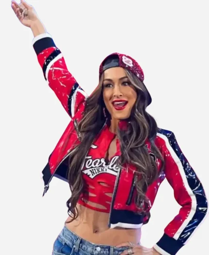 Monday Night RAW 2026 Nikki Bella Cropped Leather Jacket - Red