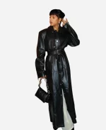 NYC 2026 Kerry Washington Black Leather Trench Coat
