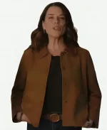 Neve Campbell Scream 7 Movie 2026 Premiere Brown Suede Leather Jacket