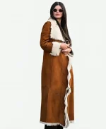 New York City 2026 Danielle Vasinova Brown Fur Trim Shearling Suede Leather Coat