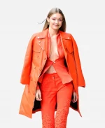 New York City Gigi Hadid Orange Leather Coat