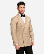 Nick Jonas Vanity Fair Oscar Party 2026 Polo Ralph Lauren Beige Double-Breasted Blazer