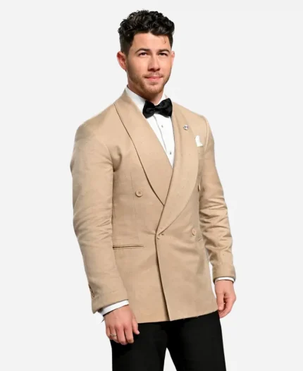 Nick Jonas Vanity Fair Oscar Party 2026 Polo Ralph Lauren Beige Double-Breasted Blazer