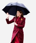 Powys Visit 2026 Princess of Wales Kate Middleton Burgundy Wool Coat
