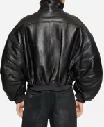 Rihanna Black Leather Bomber Jacket