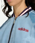 SST Denim Graphic Varsity Bomber Jacket For Sale