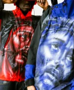 STFU x AWAKE NY 2026 Airbrushed The North Face Jackets In Blue & Red