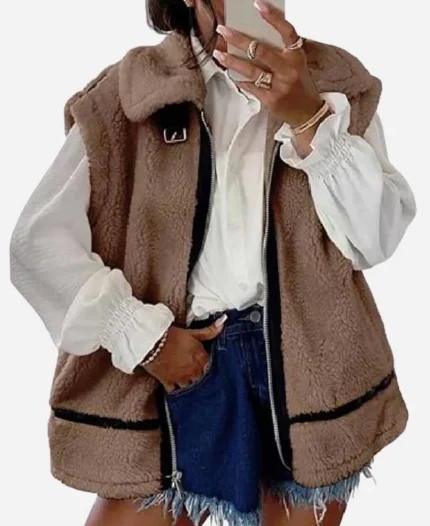 Sherry Cola Tv Series Wild Vacation Rentals 2026 Brown Fuzzy Fleece Vest