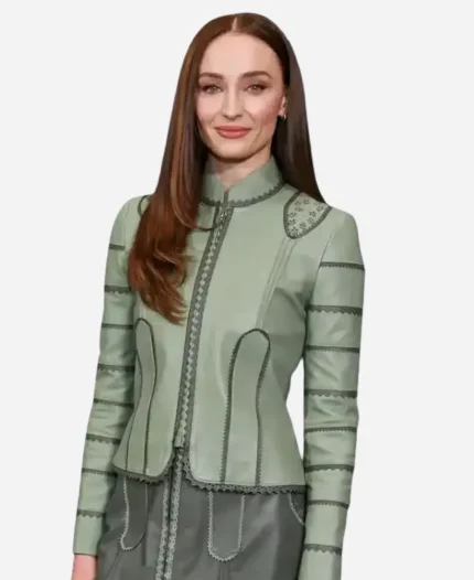 Sophie Turner Green Leather Jacket