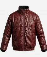 Stray Kids Hwang Hyun-jin Maroon Leather Jacket - For Sale