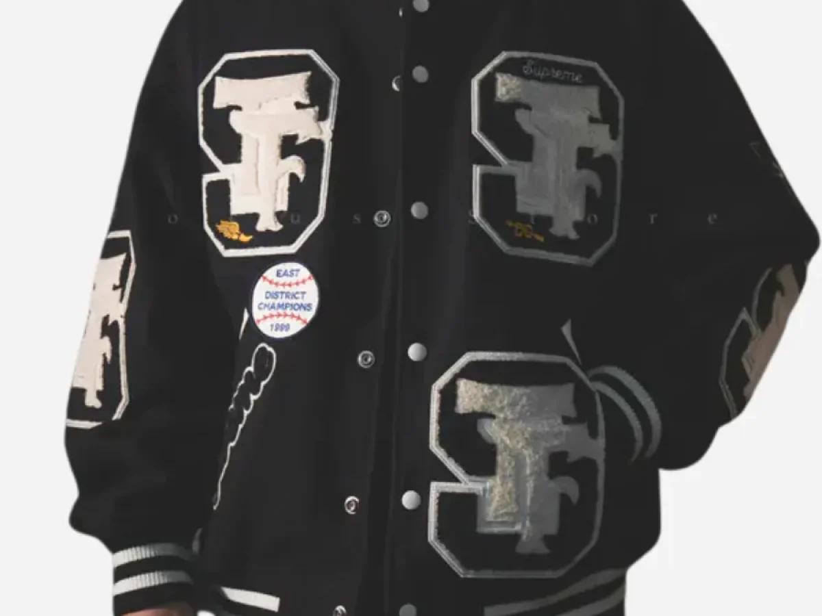 Supreme Drill Team Varsity Bomber Jacket - Black & Navy Blue