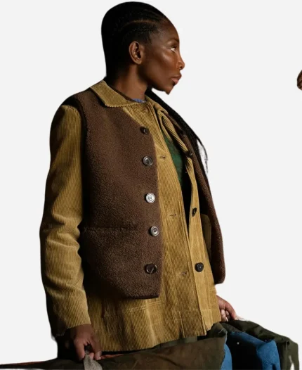 The Christophers Michaela Coel Mustard Corduroy Jacket With Brown Vest