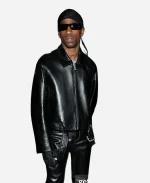 Travis Scott 2026 Black Leather Jacket