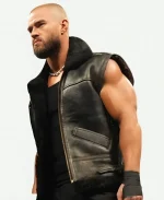 WWE RAW 2026 Austin Theory Black Shearling Collar Leather Vest