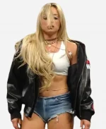 WWE RAW 2026 Liv Morgan RAW is WAR Black Leather Hooded Bomber Jacket