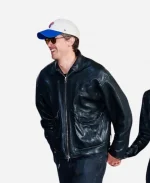 2026 Knicks Basketball Game NYC Tom Blyth Black Leather Jacket
