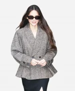 2026 New York City Olivia Munn Grey Peplum Blazer