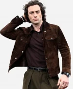 Aaron Taylor-Johnson Dark Brown Suede Leather Jacket