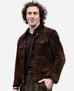 Aaron Taylor-Johnson Fuze London Photocall Dark Brown Suede Leather Jacket