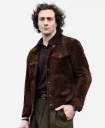 Aaron Taylor-Johnson Fuze Suede Leather Jacket - Dark Brown