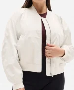 Andrea Cruz Marshals White Satin Bomber Jacket