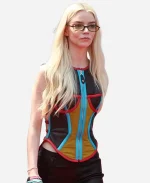 Anya Taylor-Joy 2026 F1 Japanese Grand Prix Multicolor Leather Vest