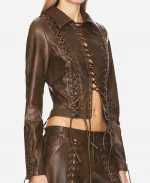 Arielle Kebbel Marshals Brown Lace Up Leather Jacket