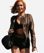 Arielle Kebbel Marshals Lace Up Leather Jacket