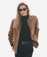 Bella Hadid MFW 2026 Suede Leather Jacket