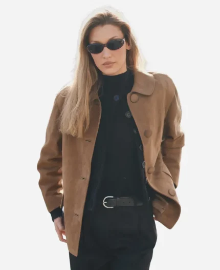 Bella Hadid MFW 2026 Suede Leather Jacket