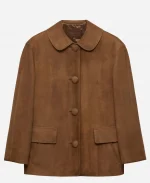 Bella Hadid Milan Fashion Week 2026 Prada Brown Suede Leather Jacket