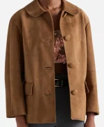 Bella Hadid Milan Fashion Week 2026 Prada Suede Leather Jacket