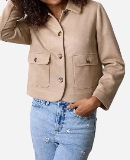 Belle Skinner Tv Series Marshals Arielle Kebbel Beige Suede Jacket
