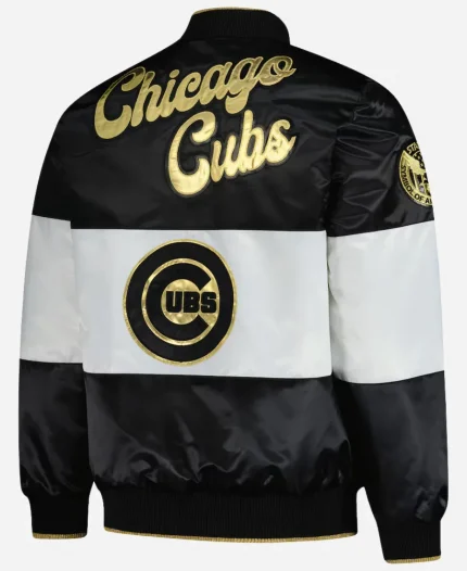 Chicago Cubs Black and White Full-Snap Varsity Jacket For Sale